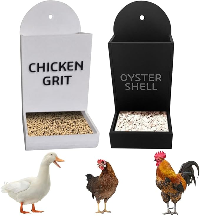 Chicken Oyster Shell and Grit Feeder, Hanging Chicken Feeder Trough, Oyster Shell Feeders for Chickens, Chicken Coop Accessories, Gravity Poultry Feeder, Automatic Chicken Feeders (Set B)