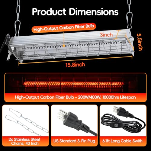 Large Chicken Coop Heater Lamp, 400W Carbon Fiber Chicks Brooder Heater Plates - Poultry & Livestock Heating - Image 5