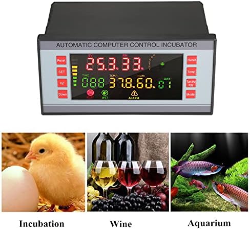 Egg Incubator Controller with Temperature and Humidity Sensor Probe, Digital Thermostat, Dual-Channel, LED Display, Automatic Egg-Turning, AC 160V-220V, 6.29x3.14x3.74 Inch