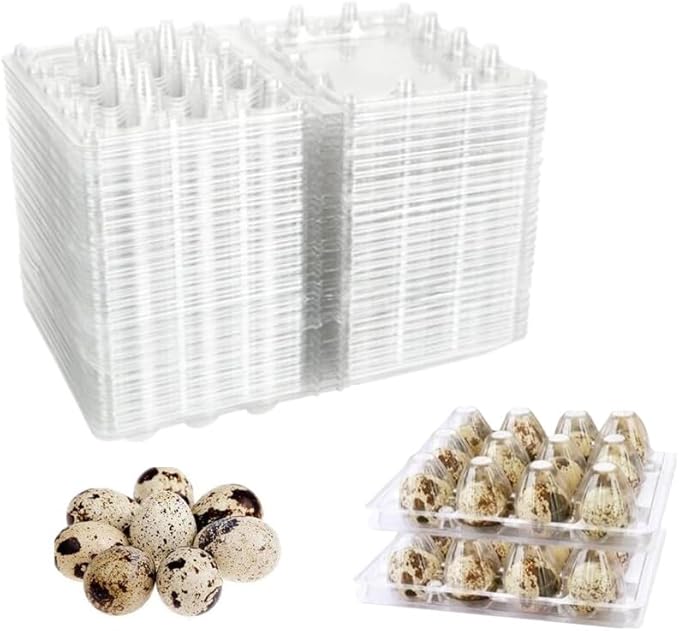Honkenda Clear Plastic Quail Egg Cartons, 12 Tray Small Eggs Carton Holders Container, PVC Stackable Egg Storage Box with Hinge Lid, 12 Grids Egg Protection Box for Pheasant Pigeon (50 Pack)
