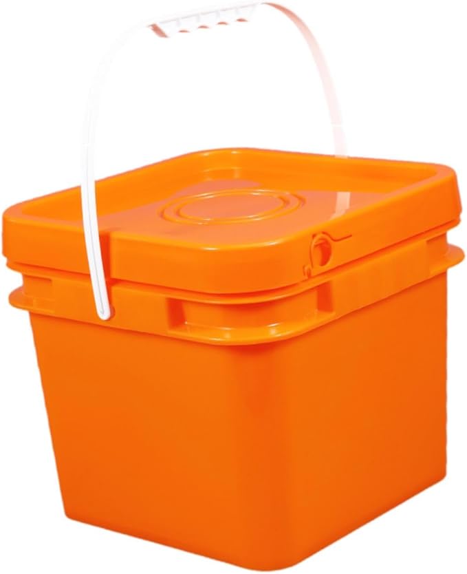 Square Bucket All Purpose Pail Large Capacity Food Storage Container with Handle and Lid for Home Improvement Outdoor Picnics, 8L 23.7x23.7x20.95cm