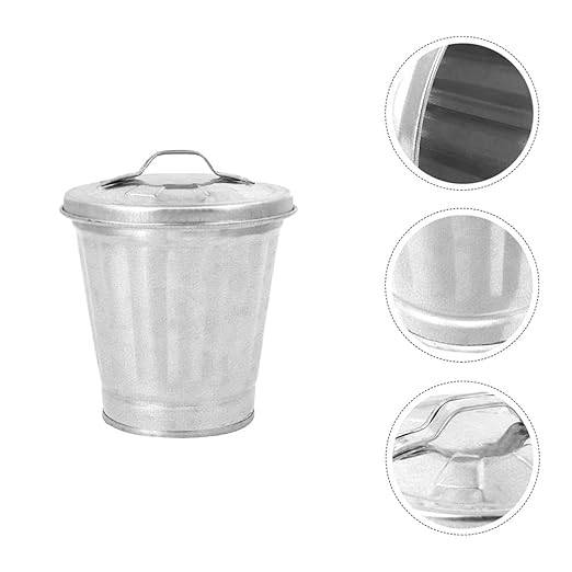 TOYANDONA Galvanized Trash Can Bucket Decorative Garbage Waste Basket Vintage Farmhouse Metal Utility Pail Desktop Garbage Bin Mini Wastebasket Trash Can Holder Flower Pot