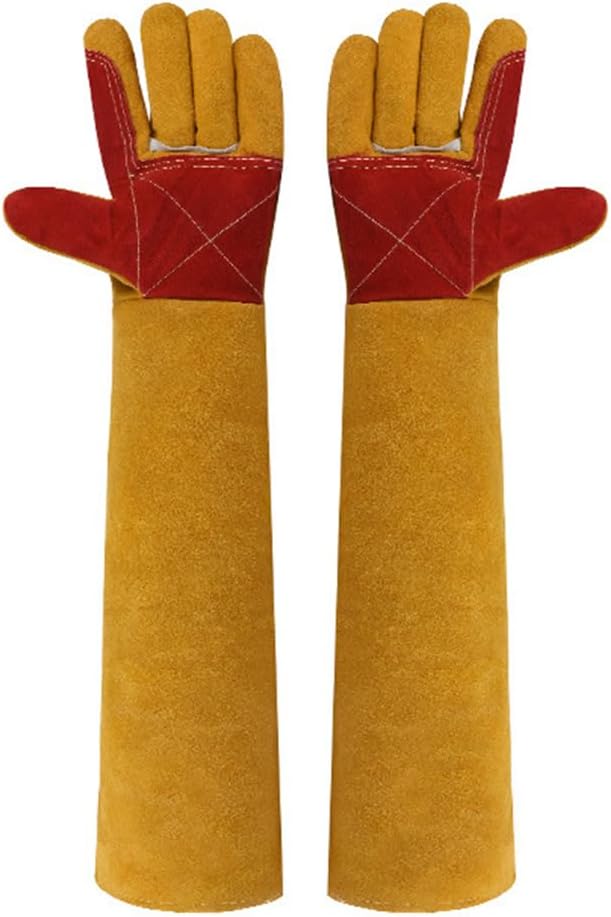 Pilipane Animal Handling Gloves Bite Proof Scratch Leather Pet Gloves for Cat Dog Bird Snake Handling Veterinarians Groomers Zoo Workers Gray Yellow 23.6 Inches (60cm Yellow Thickened)