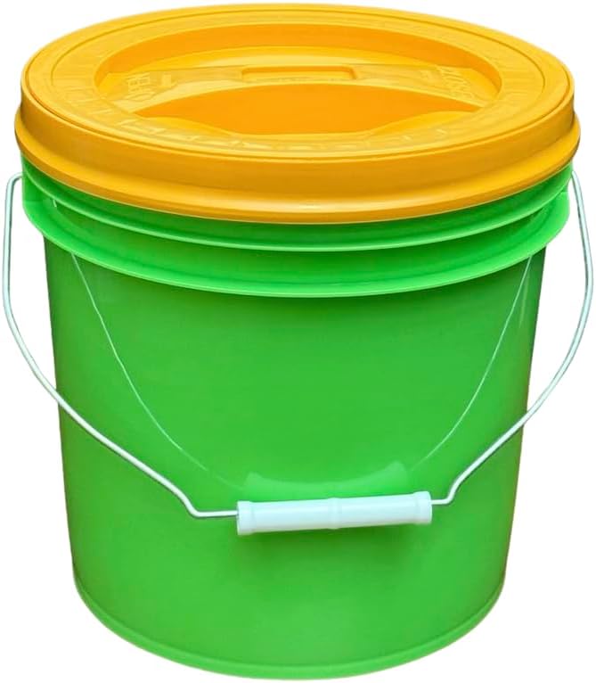 House Naturals 2 Gallon Food Grade - BPA Free Made in USA Buckets Lime Color pails with Screw On Gasket Lids (1, Lime - Orange lids)