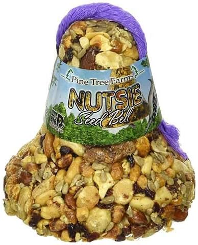 BestNest Pine Tree Farms Nutsie Seed Bells with Nets, Set of 4, 18 oz. Each – Nut & Dried Fruit Bird Food, Gelatin-Bound Seed Bells with Hanging Nets for Backyard Wild Birds