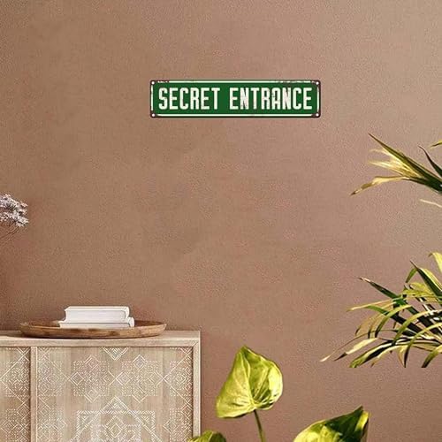 Secret Entrance Vintage Iron Sign - Rustic Wall Decor for Home, Bar, & Cafe (4''x16''), Durable Metal Craft"