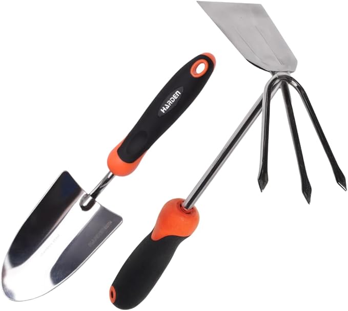 Garden Tool Set. Gardening Tool Set with Stainless Steel Spade and Combination Hoe Fork. Heavy Duty Rust Resistant Gardening Set with Ergonomic Non Slip Handle for Digging Planting and Weeding