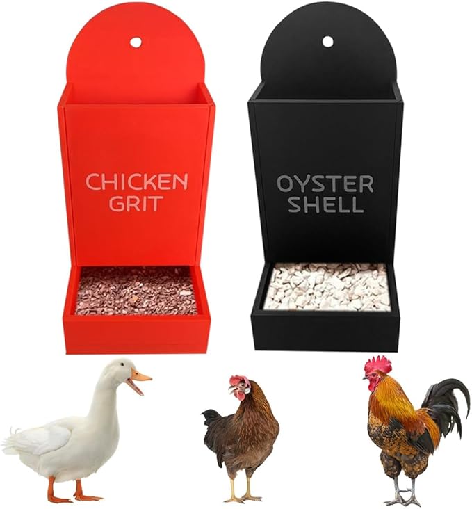 Chicken Oyster Shell and Grit Feeder, Hanging Chicken Feeder Trough, Oyster Shell Feeders for Chickens, Chicken Coop Accessories, Gravity Poultry Feeder, Automatic Chicken Feeders (Set C)