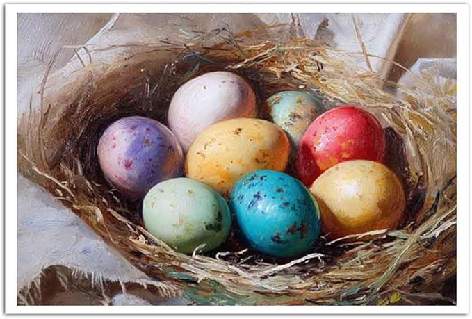 MNFGMH Easter Canvas Watercolor Easter Eggs Spring Art Cute Easter Picture for Living Room and Kitchen Canvas Roll 16x24 inch