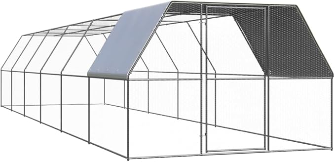 Weatherproof Outdoor Chicken Coop Large Walk-in Enclosure Outdoor Chicken Cage 9.8'x39.4'x6.6' Galvanized Steel for Outdoor Backyard Farm Garden