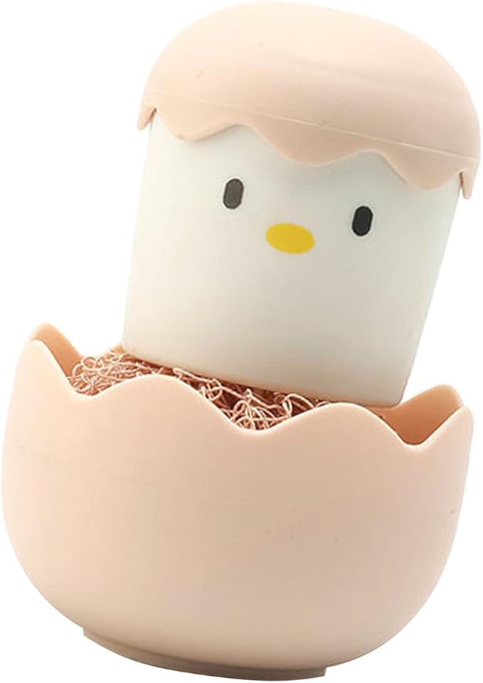 Eggshell Chicken Cleaning Brush Cartoon Kitchen Scrubber Fiber Ball Head Detachable Handle for Bowls Pots Dishwashing PP Material (Pink)