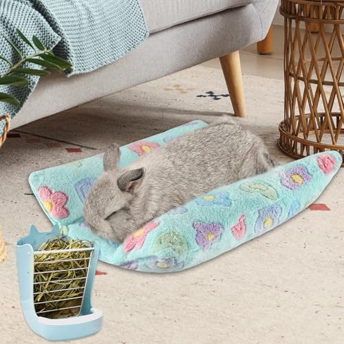 PETKNOWS Bunny Beds,15.75" × 13.78" Padded Concave Nest for Small Pets - Large, Blue, Flannel - Image 6