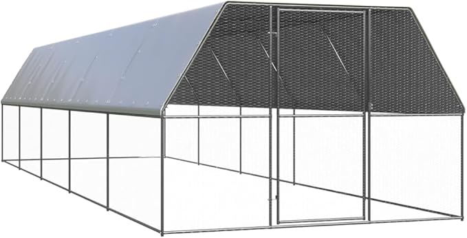 Galvanized Steel Large Chicken Cage 118.1x118.1x78.7 in Silver Weatherproof Outdoor Hen Pen Spacious Poultry Coop for Backyard Farm Garden