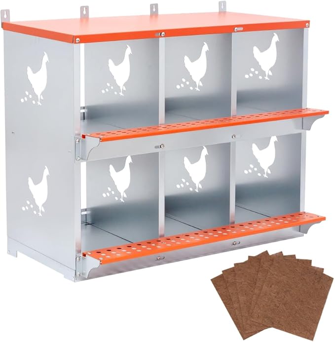 Wall-Mounted Metal Nesting Box for Chickens and Ducks – Galvanized Steel Construction with Ventilation & Easy Egg Access (6-Orange)