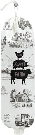 Rustic Sweet Farm Animals Plastic Bag Holder for Kitchen Essentials, Wall Mount Grocery Bag Holder for Plastic Bags, Cow Pig Chicken Reusable Grocery Bags Storage Dispenser for Home Kitchen Farmhouse
