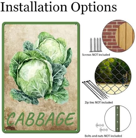Vegetables Metal Sign Vintage Decor Cabbage Sign Farm Wall Decor Sturdy Rust Waterproof Aluminum Signs for Outdoor Yard Garden Easy to Install 8x12inch