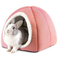 Rabbit Hideout Bed for Large Bunnies, Soft Plush Bunny House - Red, Polyester by Tierecare