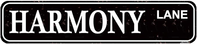 Harmony Lane Vintage Metal Sign - Rustic Street Name Decor, 16" x 4" Farmhouse Wall Art