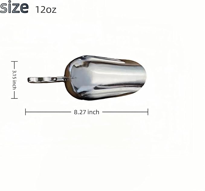 12oz Ice Cube Endurance Scoop, Cast Aluminum Shovel, Kitchen Utility Scoops With Finger Groove Handle, Ideal for Ice Cube, Coffee, Bean, Food, Candy, Flour, Popcorn Rust Free - Silver