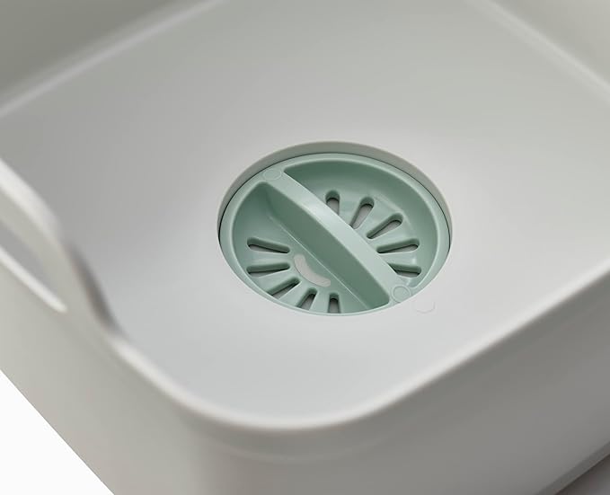 Joseph Joseph Wash & Drain Kitchen Dish Tub Wash Basin with Handles and Draining Plug, 9 liters/2.3 Gallons, Stone/Sage Green