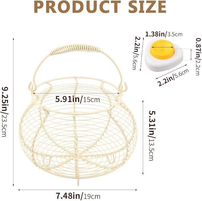 Wire Egg Basket for Gathering Fresh Eggs Holder,Retro Handle Egg Gathering Basket,Metal Eggss Holder-Countertop,Farmhouse-Eggs-Storage Container for Kitchen Easter Decor(White)