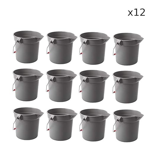Rubbermaid Commercial Products Brute Heavy-Duty Round Bucket, 10-Quart/2.5 Gallon, Gray, Corrosive-Resistant Pail with Handle for Professional/Janitorial Cleaning and Material Transport, Pack of 12