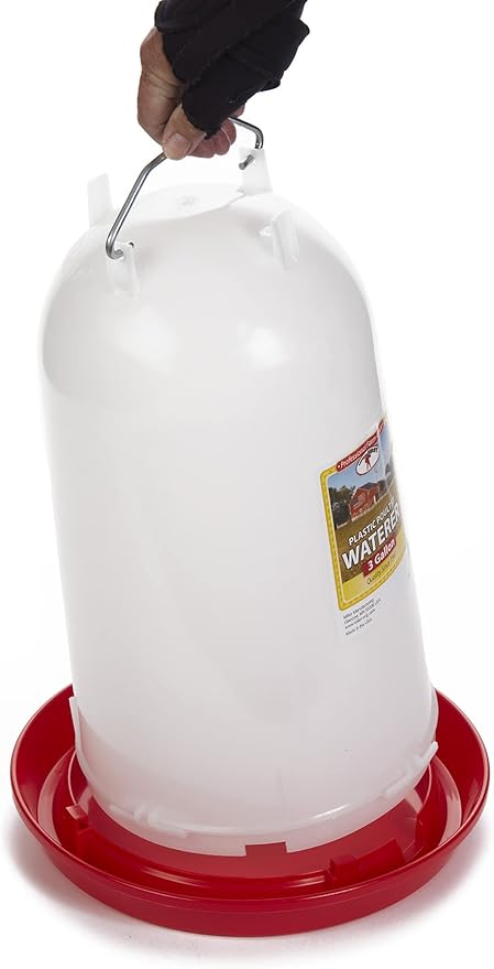 Little Giant® Plastic Poultry Drinker | Heavy Duty Plastic Gravity Fed Water Container Jar | Chicken Waterer with Handle | 3 Gallon
