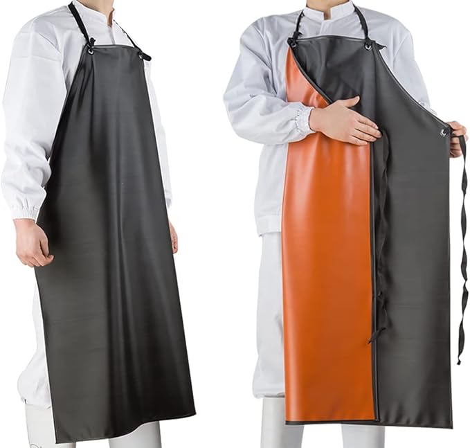 Chemical Resistant Vinyl Apron - Black Plus Size Unisex PVC Aprons for Dishwashing,Dog Grooming,Fish Cleaning,Lab Work(5 Pack)