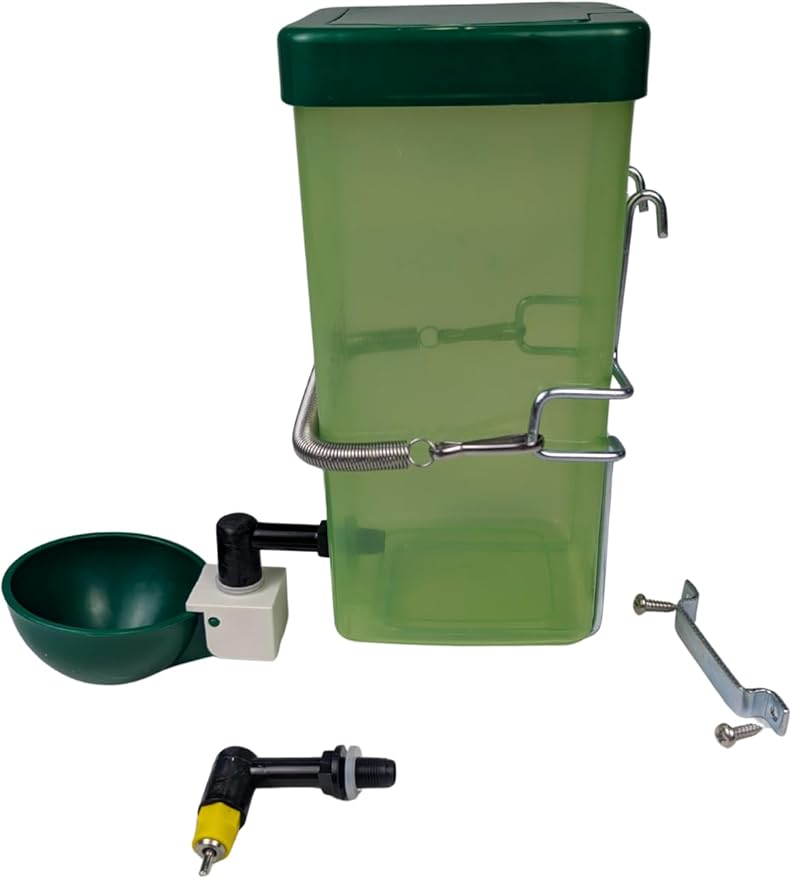 Hen's Choice™ 1L (32 oz) Drinker W/Cup, Nipple, & Wire Bracket for Chicks & Small Animals, Chicken Waterer, Green