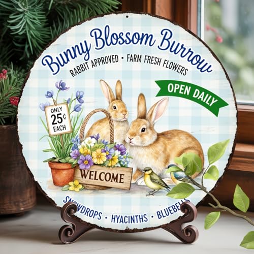 Bunny Blossom Burrow Round Aluminum Metal Sign Retro Farm Fresh Flowers Only Open Daily - 8x8 Inch - Image 3