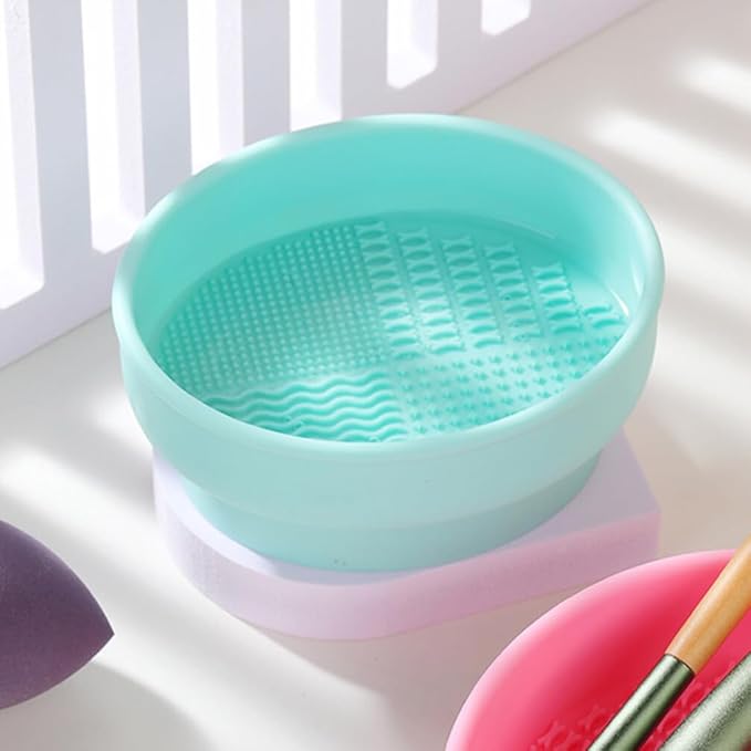 2 in 1 Makeup Brush Cleaning Mat with Brush Drying Holder Silicone Brush Cleaner Pad Cosmetic Brush Organizer Rack Portable Washing Tool for Makeup, 10.80X8.80X4.80CM, Green