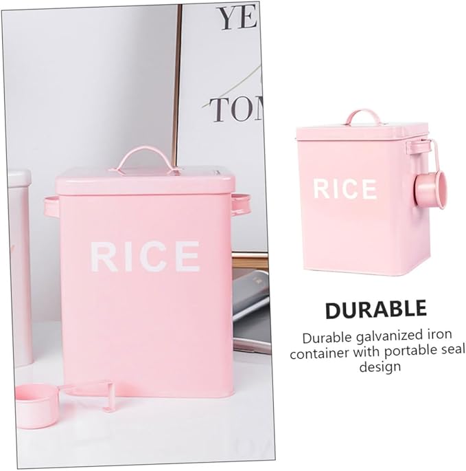 Iron Pet Food Storage Container with Airtight Seal and Measuring Cup, Pink Metal Dog and Cat Food Barrel for Household Grain Storage, Moisture-proof Pet Supply Bin for Home Use