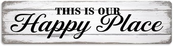 Rustic Room Decorative Sign - ''This Is Our Happy Place'' Metal Sign, 16x4 Inch - Farmhouse Art Sign For Home, Office, Restroom, Bar or Cafe Wall Decor, Space Decor