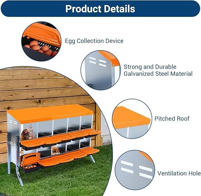 Chicken Nesting Box，10-Hole Nesting Boxes for Chicken Coop with Removable Plastic Egg Tray & Ventilation Holes, Wall Mount/Freestanding Poultry Laying Boxes for Hens, Ducks & Coops