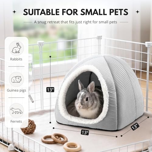 Rabbit Hideout Bed for Large Bunnies, Soft Plush Bunny House - Light Gray, Polyester - Image 5