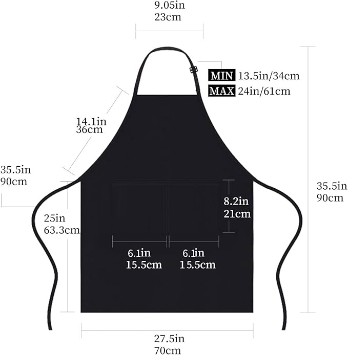 URED Adjustable Bib Aprons For Women With Pockets Black Chef Apron Thicken Long Aprons Cooking Apron For Men Gift