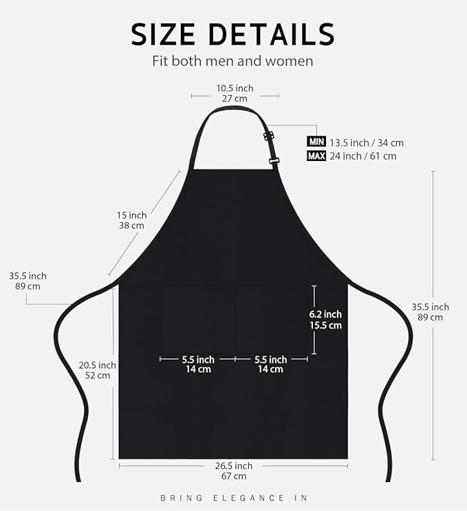 Syntus Adjustable Bib Apron with 2 Pockets Cooking Kitchen Aprons for Women Men Chef
