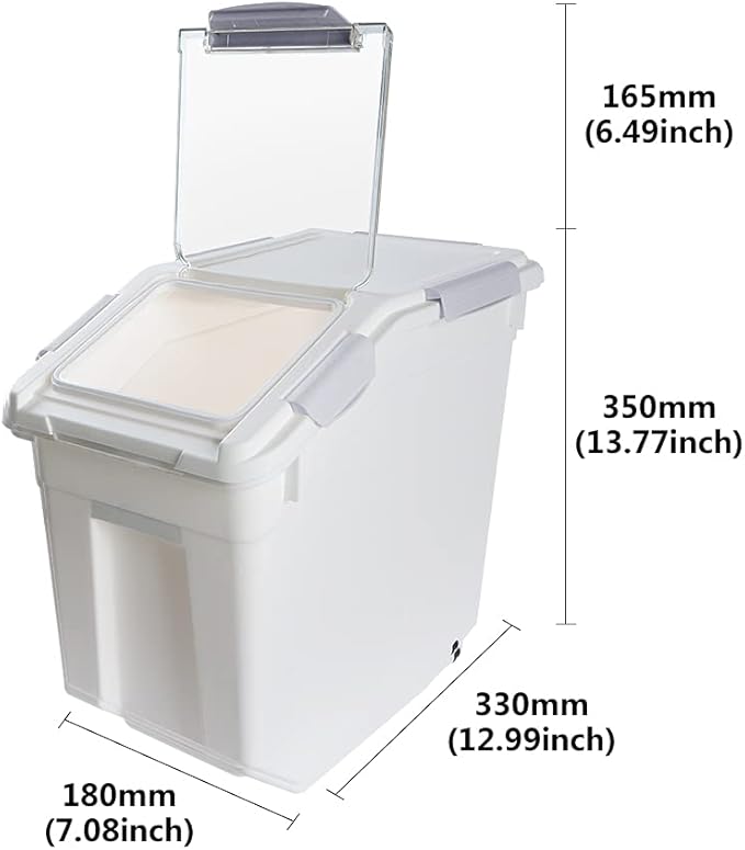 Saim Rice Container 25 lbs, Large Airtight Flour Storage Container with Wheels Measuring Cup, 2 Pack a Set BPA free Food Bin Grain Organizer Box for Dry Baking Supplies Kitchen Pantry Cereal (Gray)