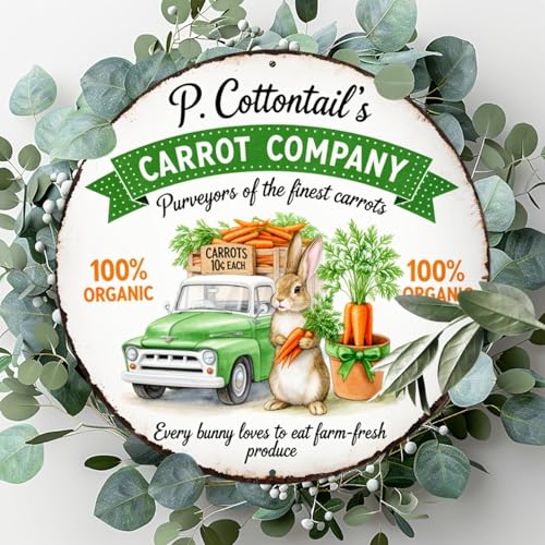 P. Cottontail's Carrot Company Round Aluminum Metal Sign Retro Rabbit Carrots Every Bunny - 8x8 Inch - Image 4