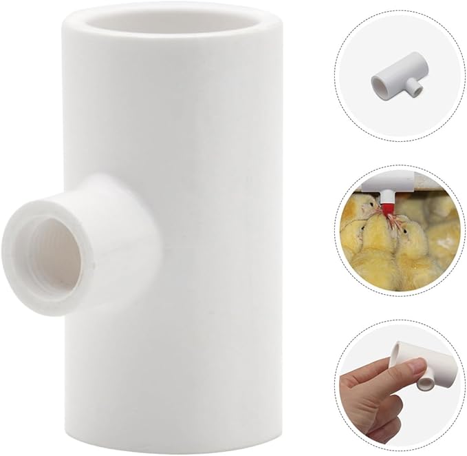 DECHOUS 10pcs PVC Threaded Tee Fittings for Automatic Chicken Waterer Poultry Nipple Waterer System Farm Use with 4-Way Connector for Chickens Ducks Geese
