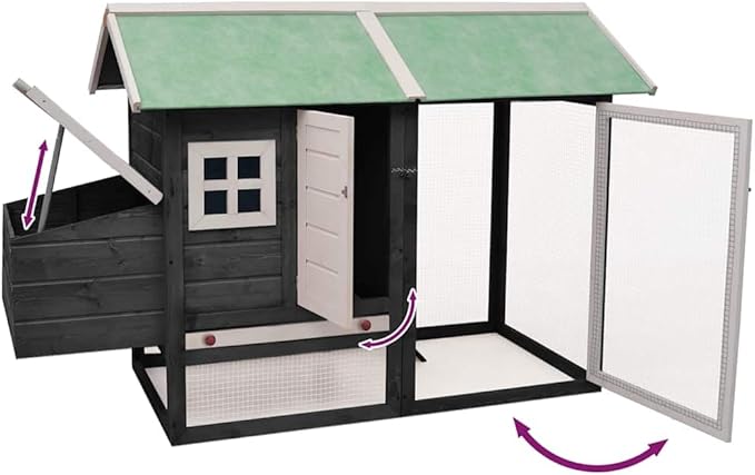 66.9 x 66.9 x 43.3 in Outdoor Rabbit Hutch Grey, Solid Pine Fir Wood Pet House with Non-Slip Ramp & Pull-Out Tray, Weather-Protective Small Animal Cage for Garden Patio Backyard