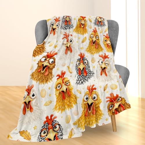 Funny Chicken Faces Blanket Gifts, Cute Farm Chicks Flannel Throw Blanket for Couch - 60×50 Inch, Travel & Decor - Image 2