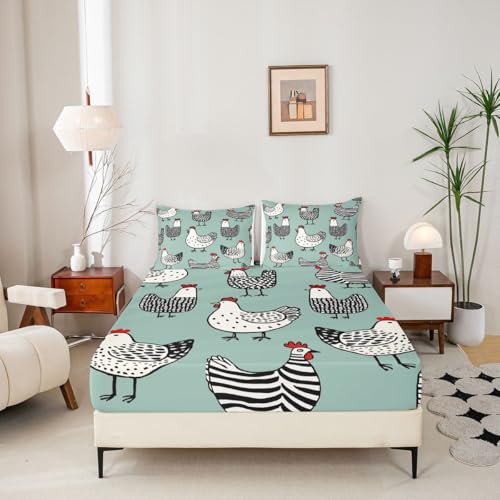 Erosebridal Chicken Sheet Set, Cartoon Chick Bed Sheets Queen Size - Multi 23, Microfiber, 4 Pack - Image 5