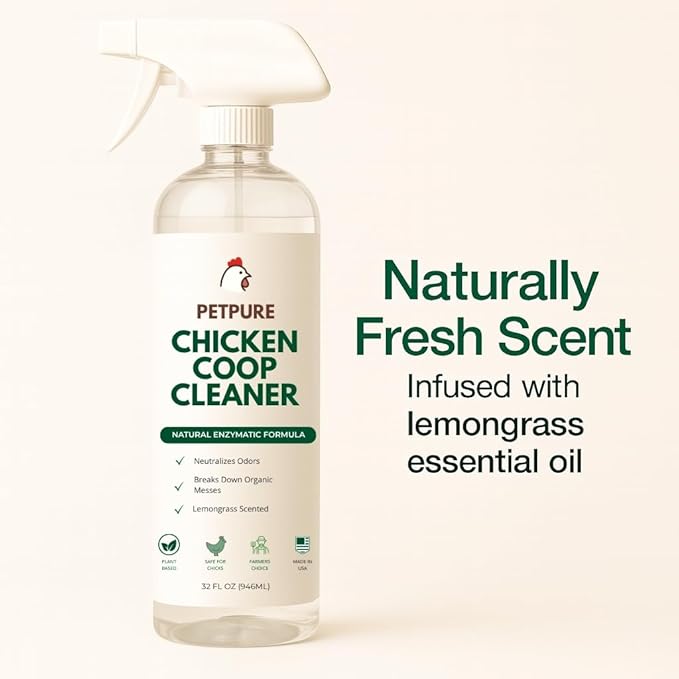 Chicken Coop Cleaner – Enzymatic Odor Remover & Waste Dissolver for Poultry Care | Non-Toxic, Biodegradable Chicken Coop Refresher I Naturally Breaks Down Organic Messes & Eliminates Smells