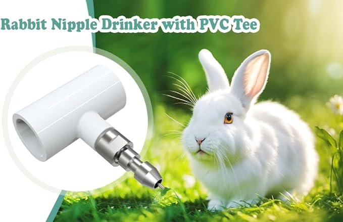 15pcs Stainless Steel Rabbit Water Nipples Automatic PVC Tees Rodent Waterering System (White, 15)