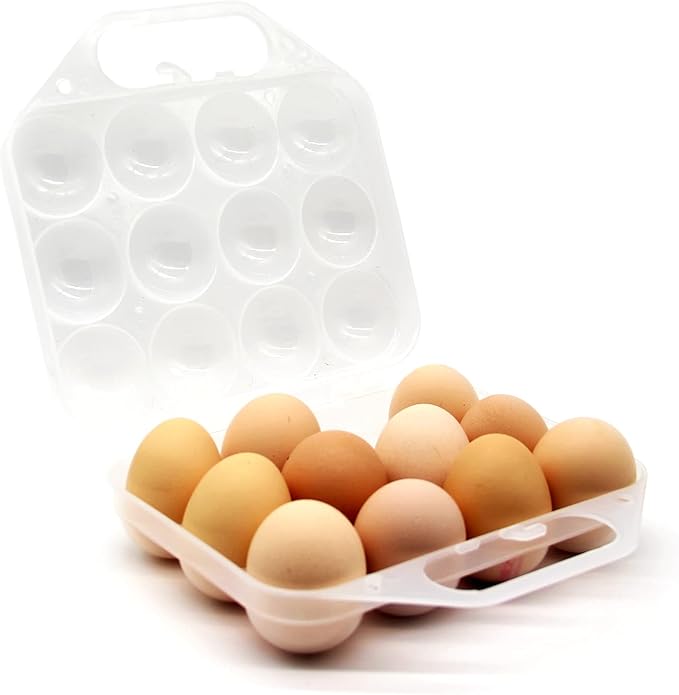 JAMOR 12 Grid Egg Storage Box Portable Box Basket, Shockproof Eggs Storage Necessary For Camping And Picnic, Portable Thickened Egg Box For Travel And Outdoor (White)