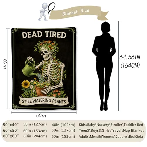 Funny Skeleton Gardening Blanket Gifts, Flowers Flannel Throw Blanket for Couch - 60×50 Inch, Travel & Home Decor - Image 3