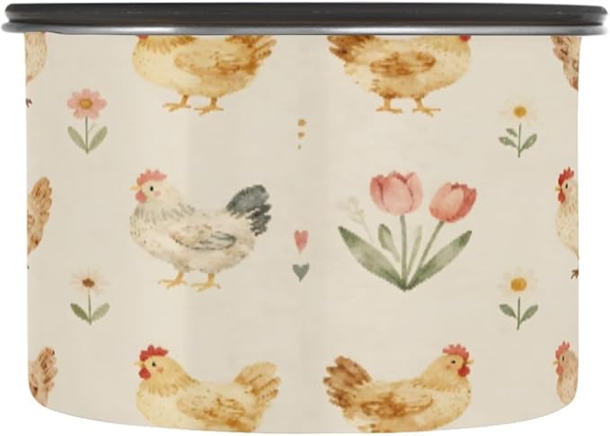 Farm Chickens and Floral Coffee Canister 30oz Stainless Steel Airtight Food Storage Container with Lid for Beans/Cereal Preserval