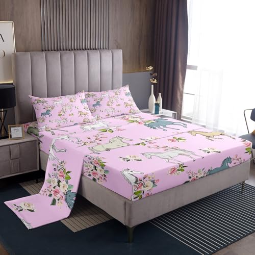 Erosebridal Horse Bed Sheets Twin Rose Sheet Set for Girls Boys Kids Teens Western Cowboy - Multi 19, Microfiber, 3 Pack by Erosebridal