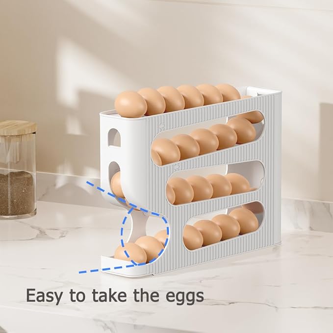 Sotfamily Egg Holder for Fridge, Automatic Rolling Egg Dispenser for Refrigerator, Countertop, Kitchen - Space-saving Egg Roller/Organizer/Storage/Container/Tray - 2 Packs for 56 Large Size Eggs